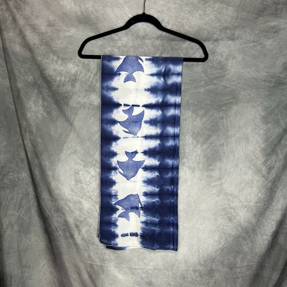 Tie Die Wrap Scarf Cover Up Blue White Fish Beach Swimming Multiway Boho Hippie